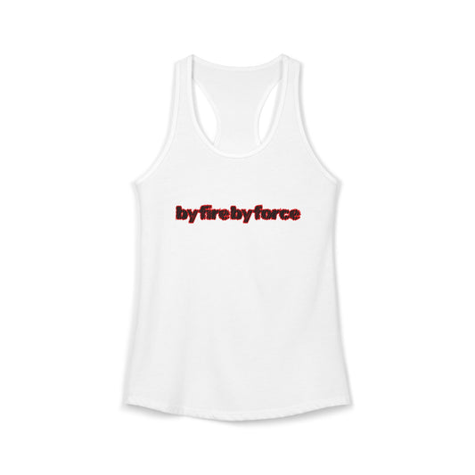 Women's Racerback Tank, Workout Top, by fire by force — Defining the hustle